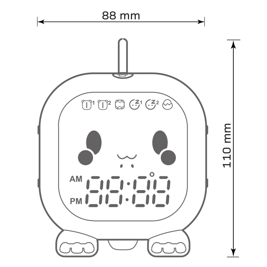 LED RGBW Dimmelhető gyermek éjszakai kislámpa ébresztőórával FILIP LED/1,5W/5V 1500 mAh