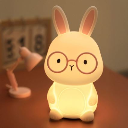 LED RGBW Dimmelhető gyermek érintős lámpa FLORKA LED/1W/5V USB 1200 mAh nyuszi fehér/rózsaszín