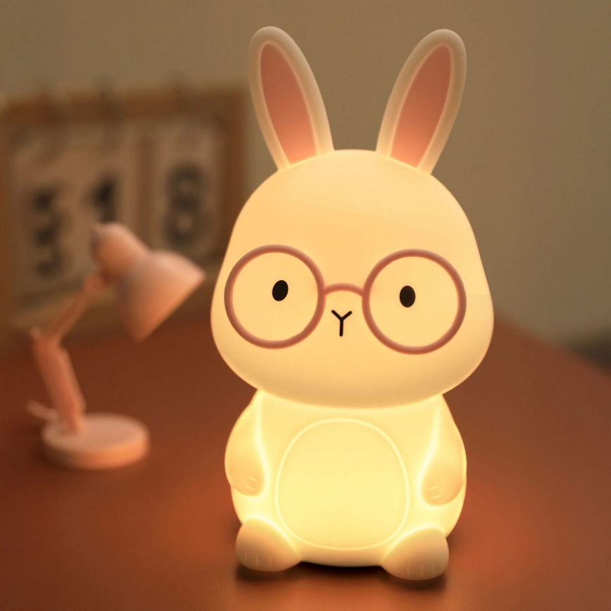 LED RGBW Dimmelhető gyermek érintős lámpa FLORKA LED/1W/5V USB 1200 mAh nyuszi fehér/rózsaszín