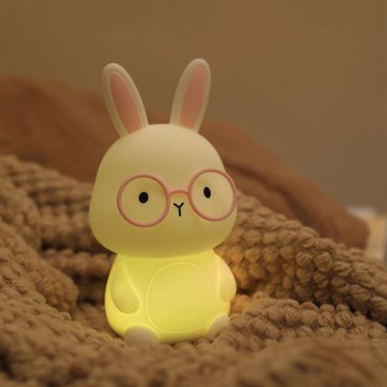 LED RGBW Dimmelhető gyermek érintős lámpa FLORKA LED/1W/5V USB 1200 mAh nyuszi fehér/rózsaszín