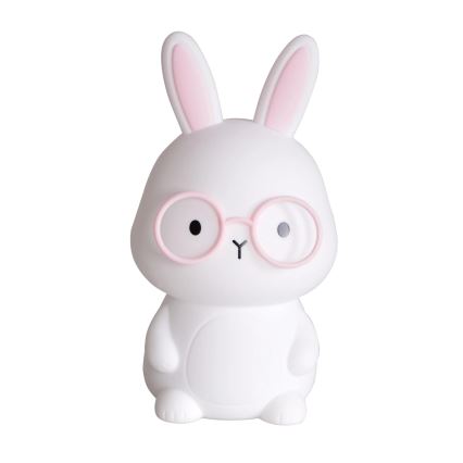 LED RGBW Dimmelhető gyermek érintős lámpa FLORKA LED/1W/5V USB 1200 mAh nyuszi fehér/rózsaszín
