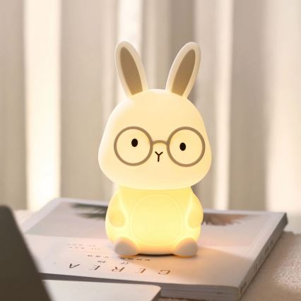 LED RGBW Dimmelhető gyermek érintős lámpa FLORKA LED/1W/5V USB 1200 mAh nyuszi fehér/szürke