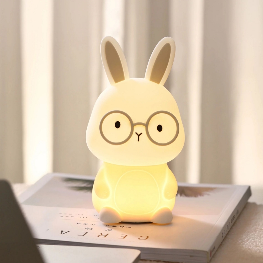 LED RGBW Dimmelhető gyermek érintős lámpa FLORKA LED/1W/5V USB 1200 mAh nyuszi fehér/szürke