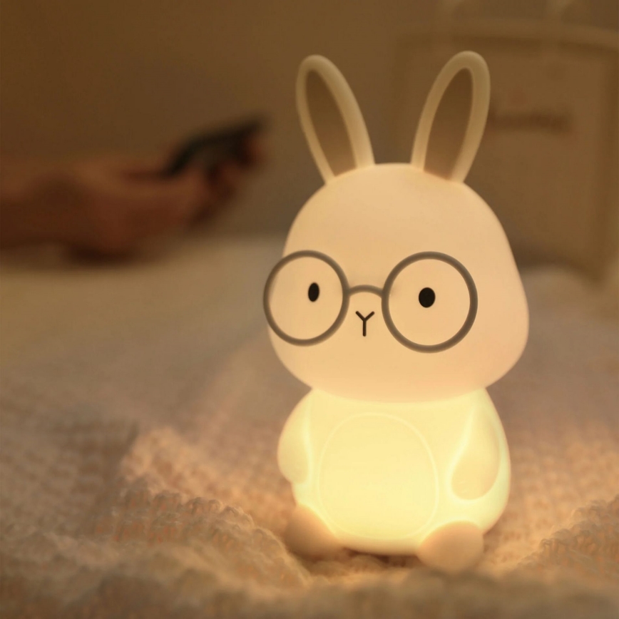 LED RGBW Dimmelhető gyermek érintős lámpa FLORKA LED/1W/5V USB 1200 mAh nyuszi fehér/szürke