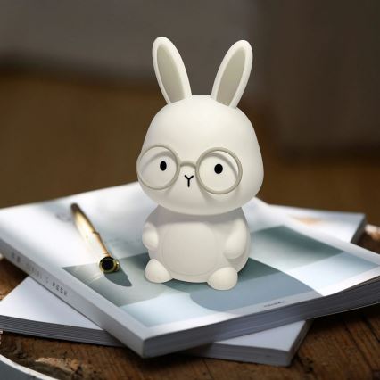 LED RGBW Dimmelhető gyermek érintős lámpa FLORKA LED/1W/5V USB 1200 mAh nyuszi fehér/szürke