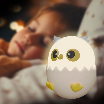 LED RGBW Dimmelhető gyermek érintős lámpa OWL LED/1W/5V USB 1200 mAh bagoly rózsaszín