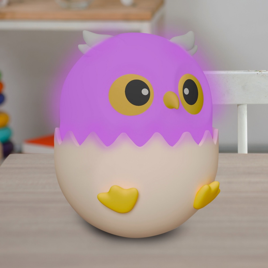 LED RGBW Dimmelhető gyermek érintős lámpa OWL LED/1W/5V USB 1200 mAh bagoly rózsaszín