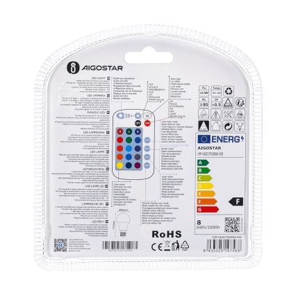 LED RGBW Dimmelhető izzó E27/8W/230V 3000K + távirányítás - Aigostar