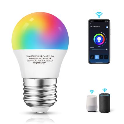 LED RGBW Dimmelhető izzó G45 E27/5W/230V 3000-6500K Wi-Fi - Aigostar