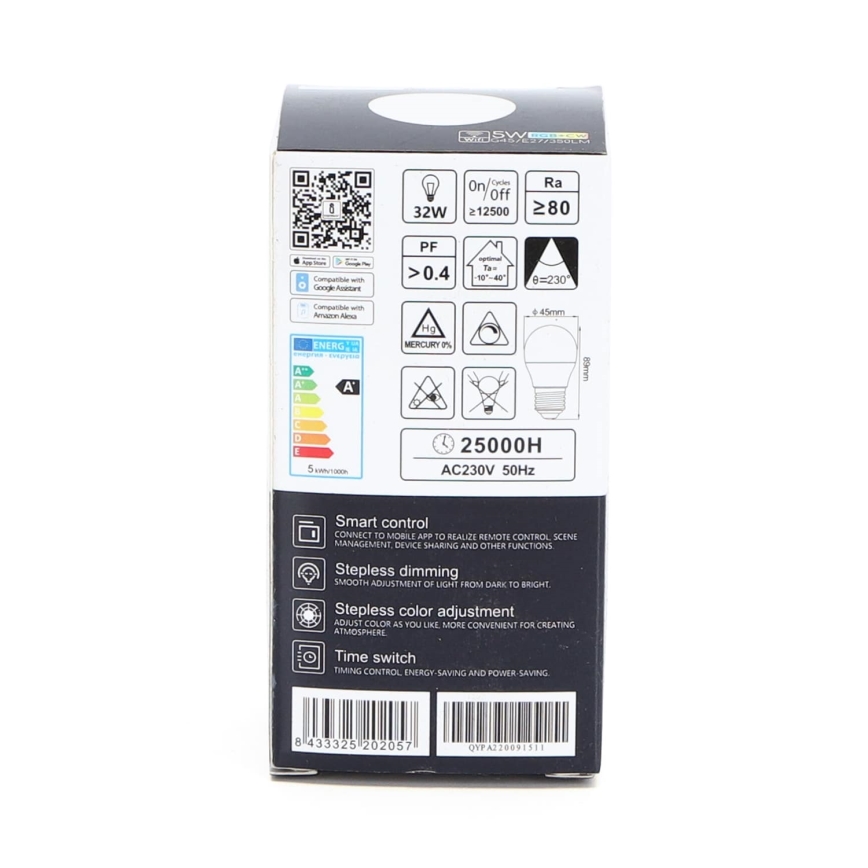 LED RGBW Dimmelhető izzó G45 E27/5W/230V 3000-6500K Wi-Fi - Aigostar