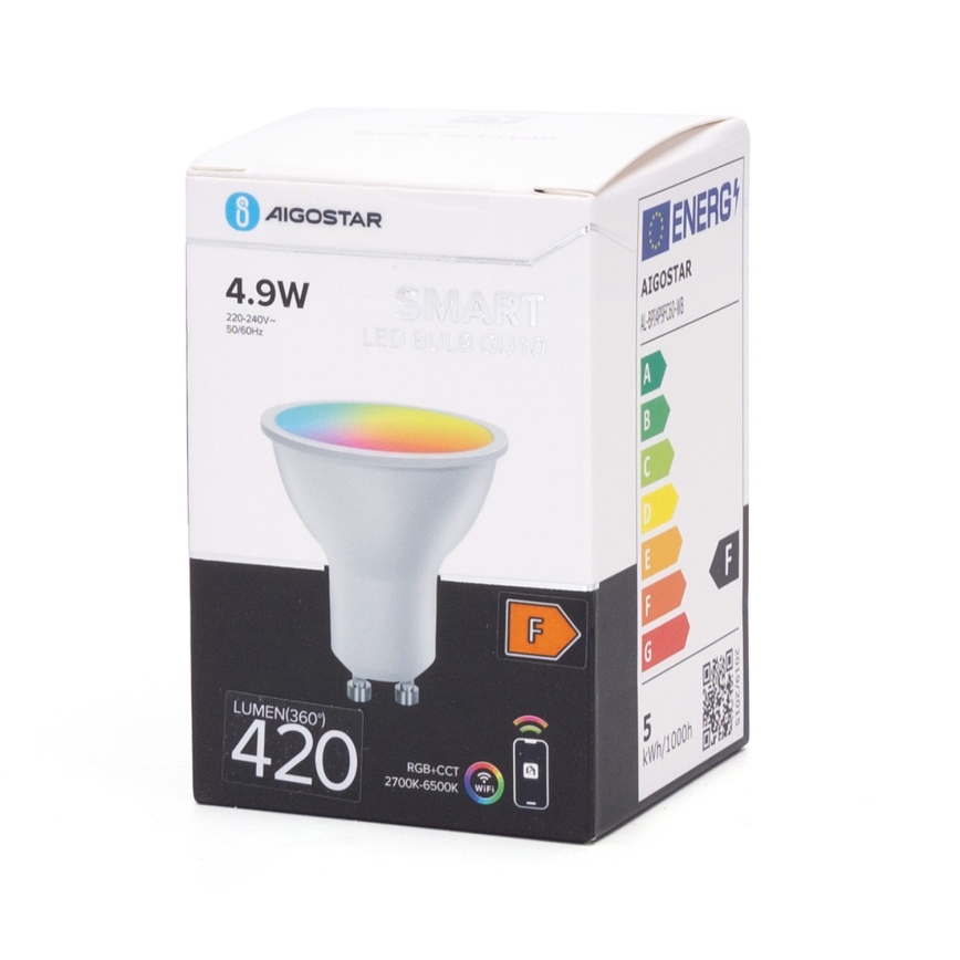 LED RGBW Dimmelhető izzó GU10/4,9W/230V 2700-6500K Wi-Fi - Aigostar