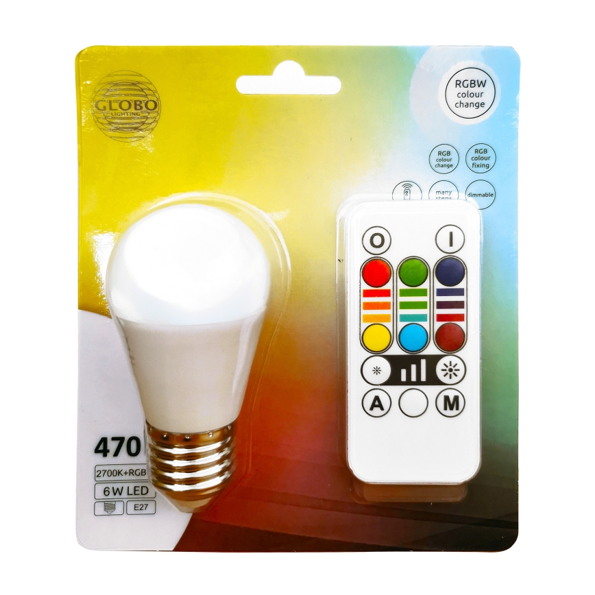 LED RGBW Dimmelhető izzó E27/6W/230V 3000K + távirányítás - Globo
