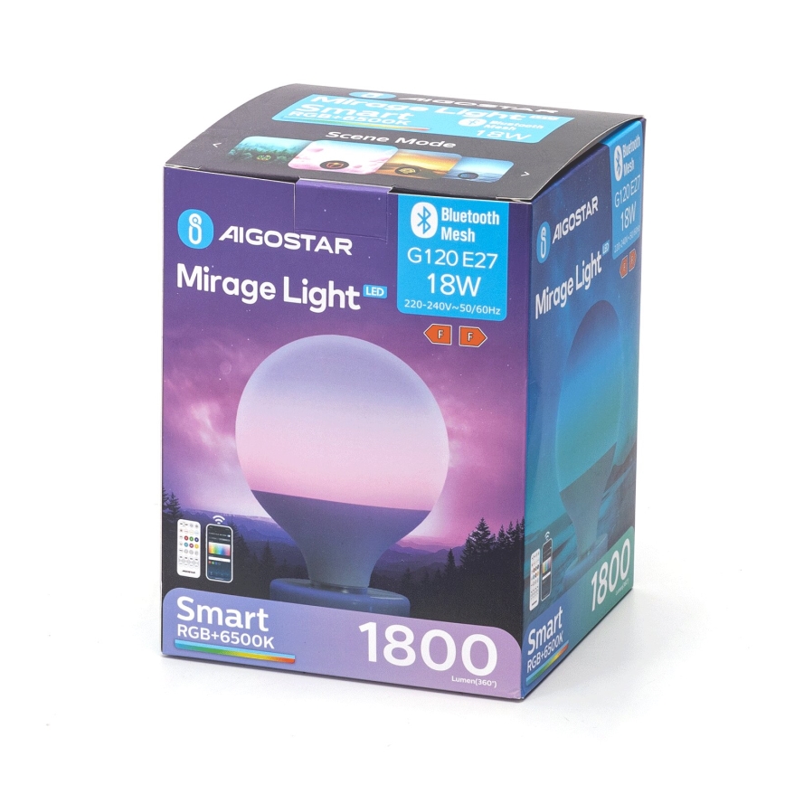 LED RGBW Dimmeres izzó MESH G120 E27/18W/230V 6500K + távirányító - Aigostar