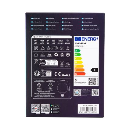 LED RGBW Dimmelhető izzó MESH G120 E27/4,9W/230V 2700-6500K + távirányítás - Aigostar