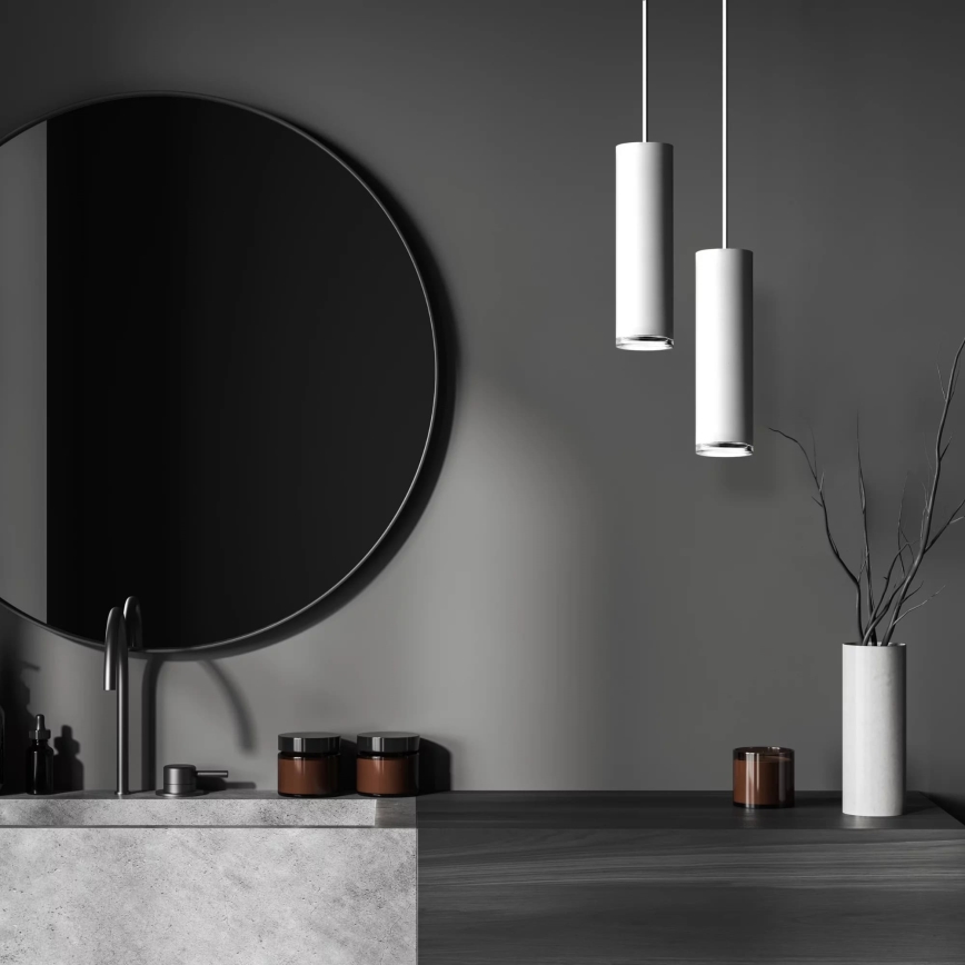 LED RGBW dimmelhető fürdőszobai függeszték kötélen TURYN 1xGU10/4,8W/230V 3000K IP44 fehér + távirányító