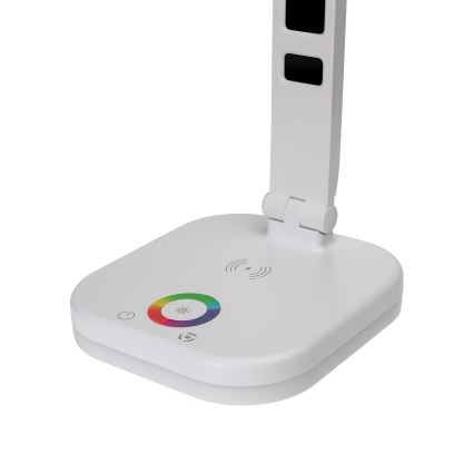 LED RGBW Dimmelhető érintős lámpa vezeték nélküli töltéssel kijelzővel és USB porttal MAGNUS LED/6W/5V 3000-6500K fehér