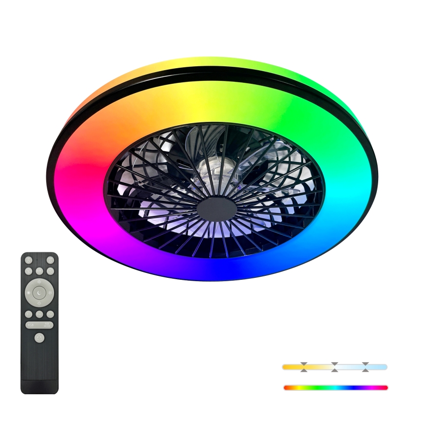 LED RGBW fényerőszabályozható ventilátoros mennyezeti lámpatest VENTELUX LED/48W/230V 3000/4000/6500K átm. 48,5 cm fekete + távirányító