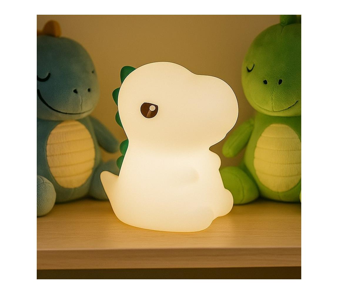 LED RGBW, dimmelhető, újratölthető gyerek éjszakai lámpa DINO LED/1W/5V 1200 mAh ML2265
