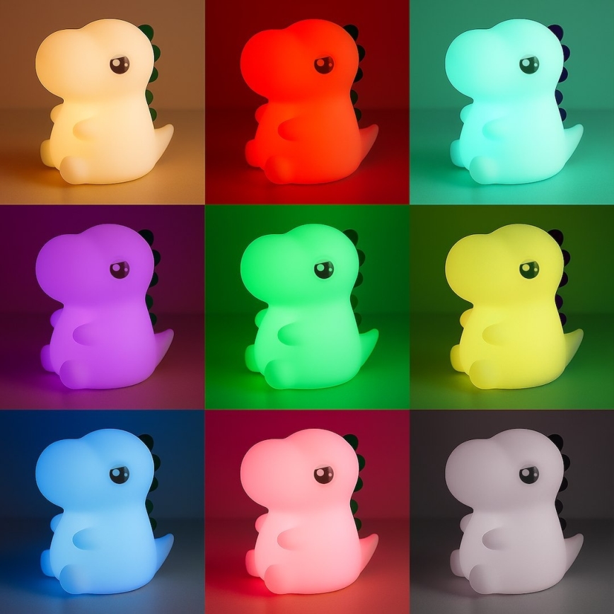 LED RGBW Dimmelhető újratölthető érintésvezérelt gyermek éjjeli lámpa DINO LED/1W/5V 1200 mAh