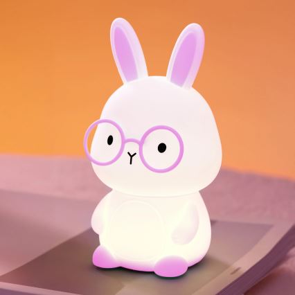 LED RGBW Dimmelhető gyerek érintőlámpa FLORKA LED/1W/5V USB 1200 mAh nyuszi rózsaszín