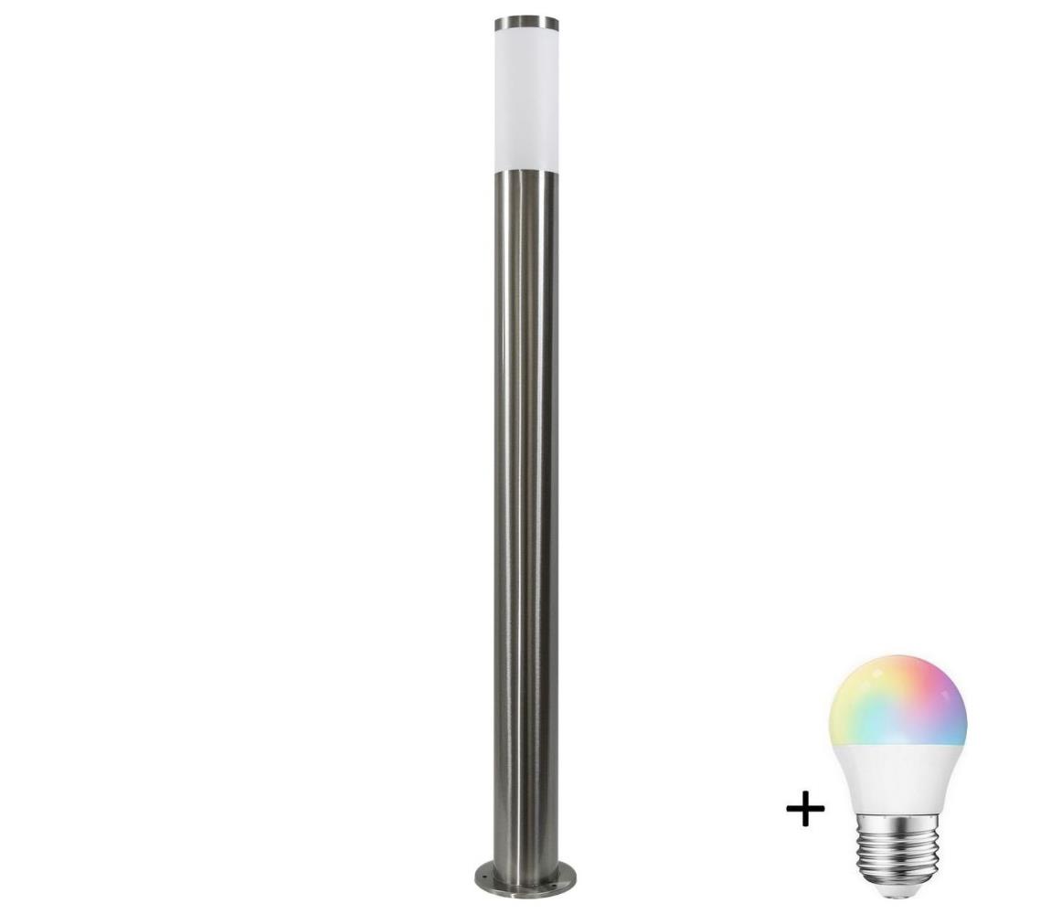 LED RGBW fényerőszabályozható kültéri lámpa LIVIA 1xE27/6,5W/230V 100 cm IP44 ezüst SA0464+AI0818