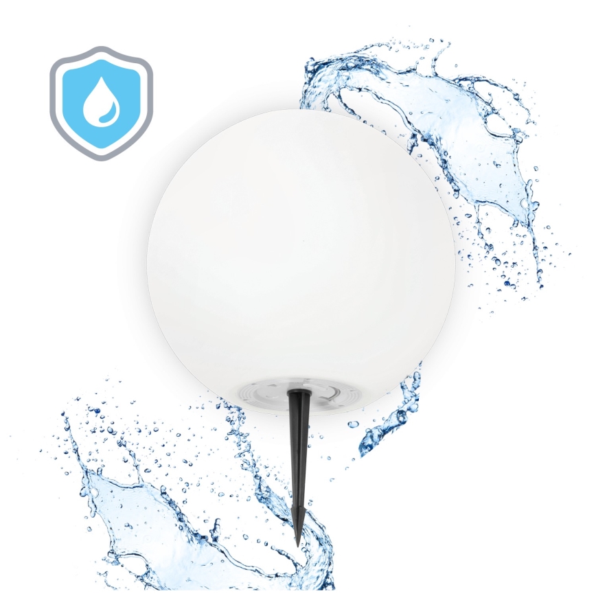 LED RGBW, fényerőszabályozható napelemes lámpa GARDEN BALL LED/5W/3,7V 3000K IP54 2200 mAh átm. 30 cm + távirányító