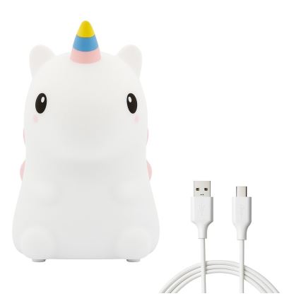 LED RGBW, fényerőszabályozható, újratölthető, érintésvezérlésű gyerek éjszakai lámpa UNICORN LED/1W/5V 1200 mAh