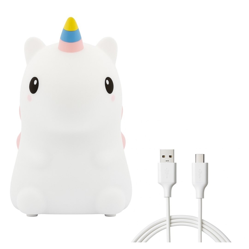 LED RGBW, fényerőszabályozható, újratölthető, érintésvezérlésű gyerek éjszakai lámpa UNICORN LED/1W/5V 1200 mAh