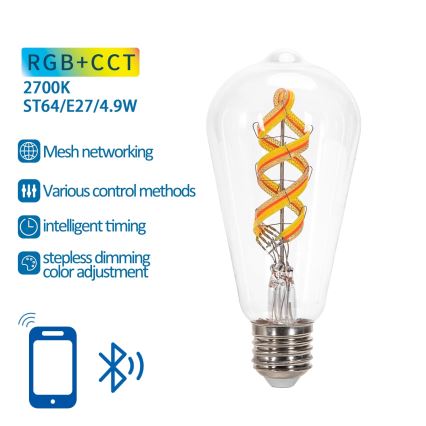 LED RGBW Dimmerelhető filament izzó MESH Smart ST64 E27/4,9W/230V 2700K - Aigostar