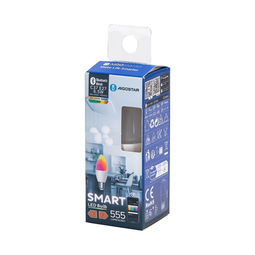 LED RGBW Dimmerelhető izzó C37 E27/6,5W/230V 2700-6500K - Aigostar