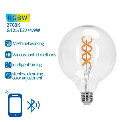 LED RGBW Dimmelhető izzó FILAMENT MESH Intelligens G125 E27/4,9W/230V 2700K - Aigostar