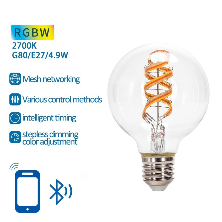LED RGBW Dimmelhető izzó FILAMENT MESH Intelligens G80 E27/4,9W/230V 2700K - Aigostar