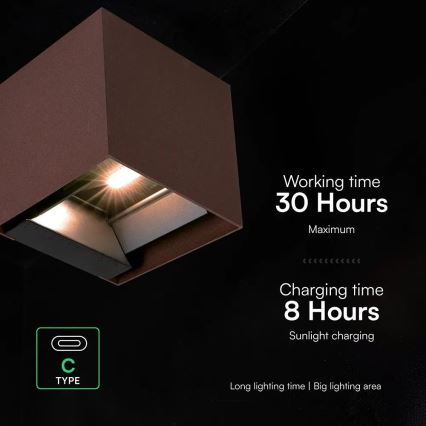 LED napelemes fali lámpa érzékelővel LED/9W/3,7V 3000/4000/5000K IP65 2600 mAh barna