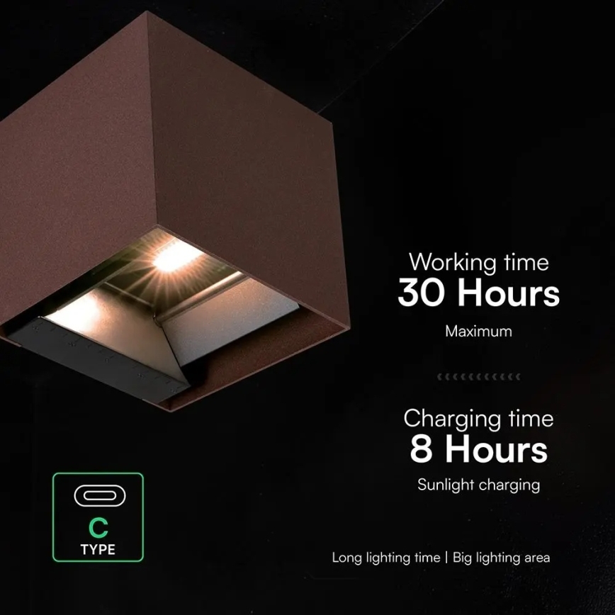 LED napelemes fali lámpa érzékelővel LED/9W/3,7V 3000/4000/5000K IP65 2600 mAh barna