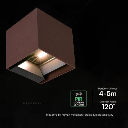 LED napelemes fali lámpa érzékelővel LED/9W/3,7V 3000/4000/5000K IP65 2600 mAh barna