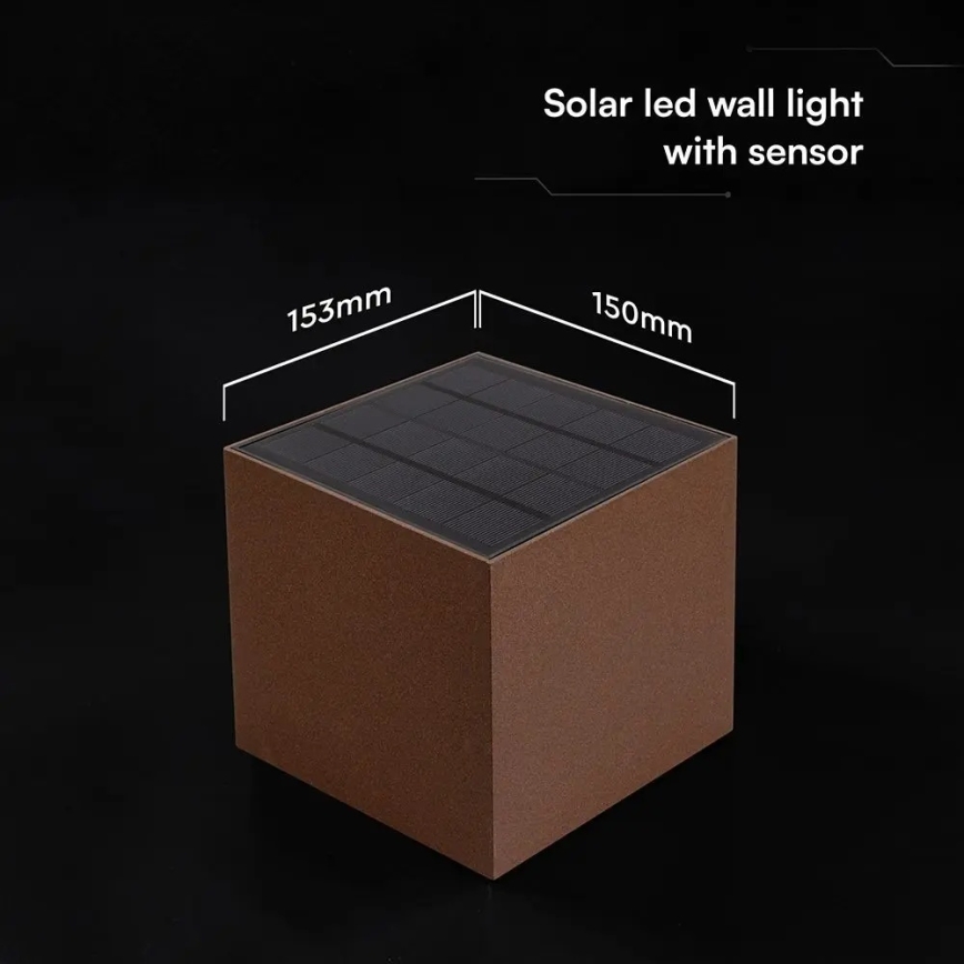 LED napelemes fali lámpa érzékelővel LED/9W/3,7V 3000/4000/5000K IP65 2600 mAh barna