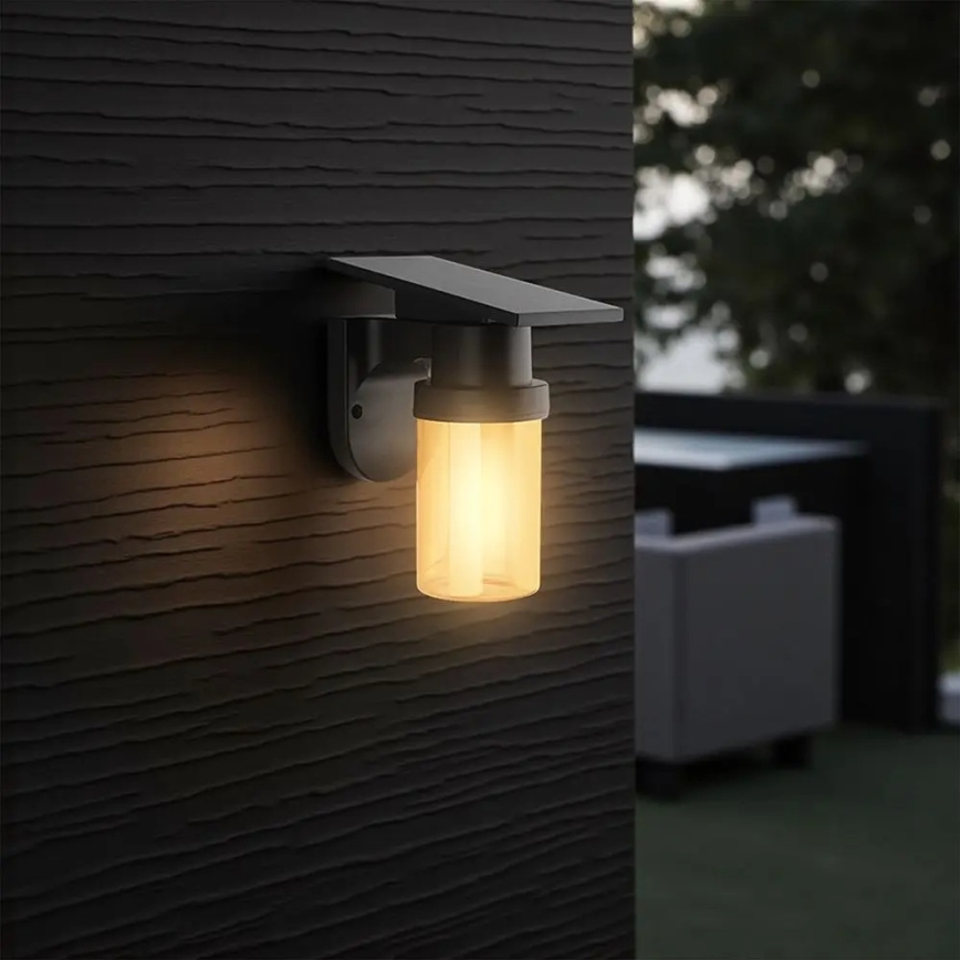 LED napelemes fali lámpa LED/3,7V 2700/3200/5000K IP54 1800 mAh fekete/füstös bézs + távirányítóval
