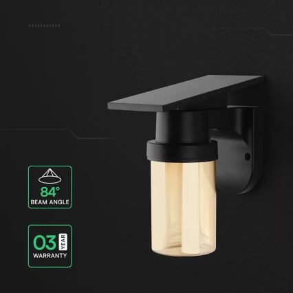 LED napelemes fali lámpa LED/3,7V 2700/3200/5000K IP54 1800 mAh fekete/füstös bézs + távirányítóval