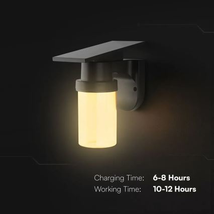 LED napelemes fali lámpa LED/3,7V 2700/3200/5000K IP54 1800 mAh fekete/füstös bézs + távirányítóval