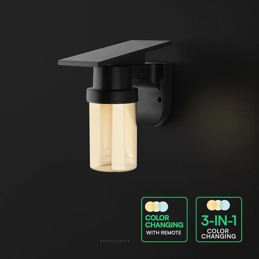 LED napelemes fali lámpa LED/3,7V 2700/3200/5000K IP54 1800 mAh fekete/füstös bézs + távirányítóval