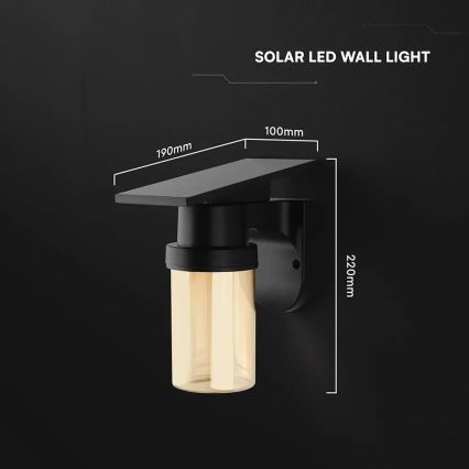 LED napelemes fali lámpa LED/3,7V 2700/3200/5000K IP54 1800 mAh fekete/füstös bézs + távirányítóval