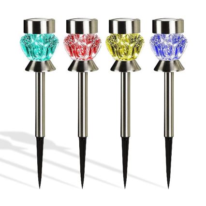 LED Solár lámpa CRYSTAL 2xLED-RGB/1xAAA matt króm