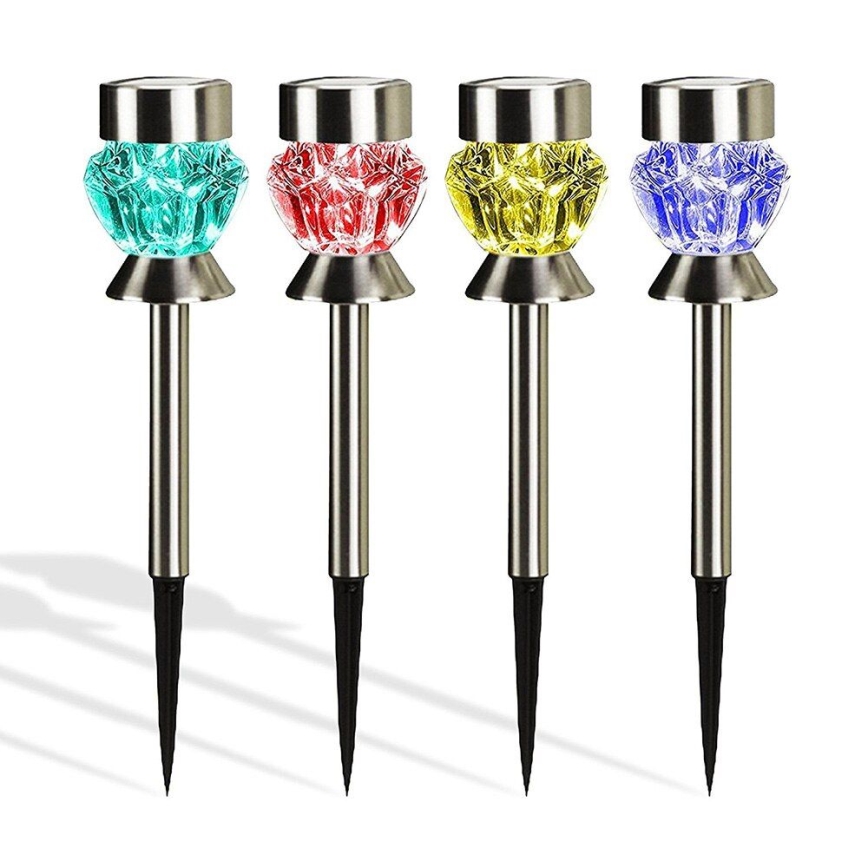 LED Solár lámpa CRYSTAL 2xLED-RGB/1xAAA matt króm