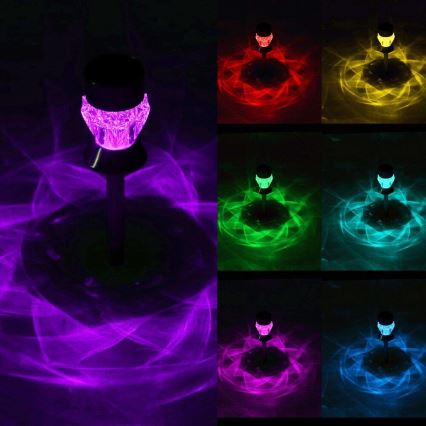 LED Solár lámpa CRYSTAL 2xLED-RGB/0,02W/1xAAA matt króm