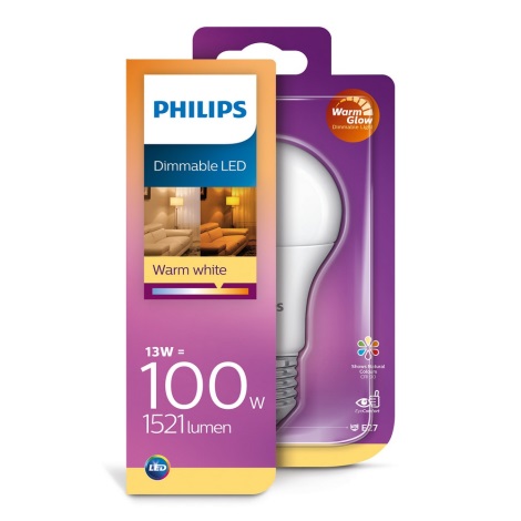 LED Szabályozható izzó  Philips Warm Glow E27/13W/230V 2200K-2700K 