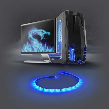 LED szalag asztali PC-hez tápegységgel SATA 50 cm 12V kék
