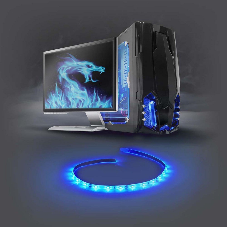 LED szalag asztali PC-hez tápegységgel SATA 50 cm 12V kék