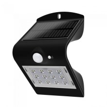 LED Szolár fali lámpa érzékelővel LED/1.5W/3,7V IP65 fekete