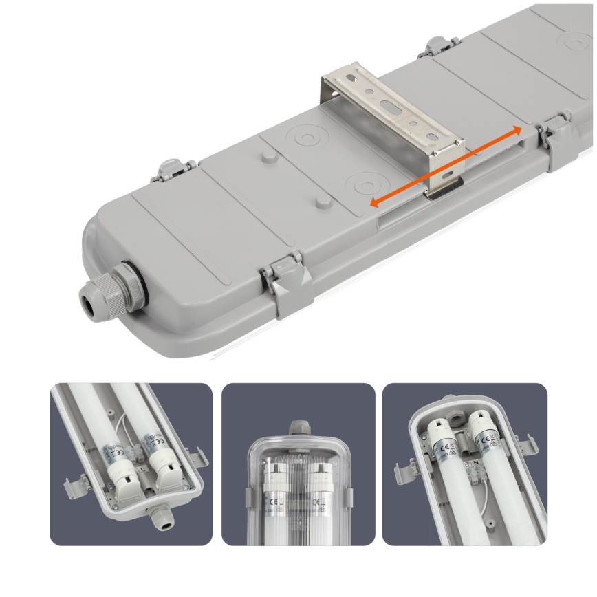 LED technikai fénycsöves lámpatest T8 2xG13/18W/230V 6500K IP65