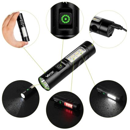 LED állítható fényerejű újratölthető zseblámpa piros fénnyel LED/5W/5V IPX4 250 lm 2000 mAh